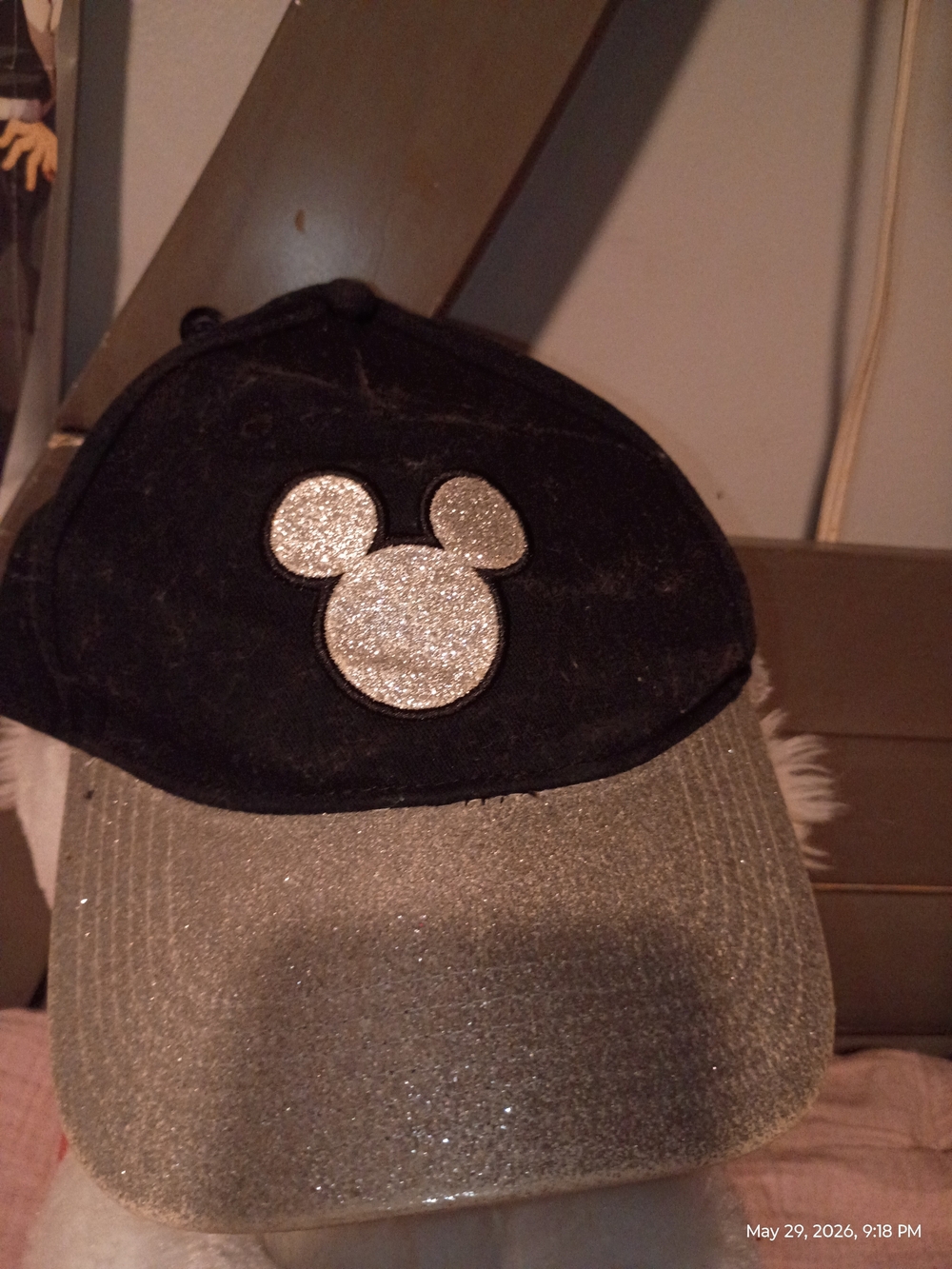 Disney Black and Silver Glitter Mickey Baseball Hat